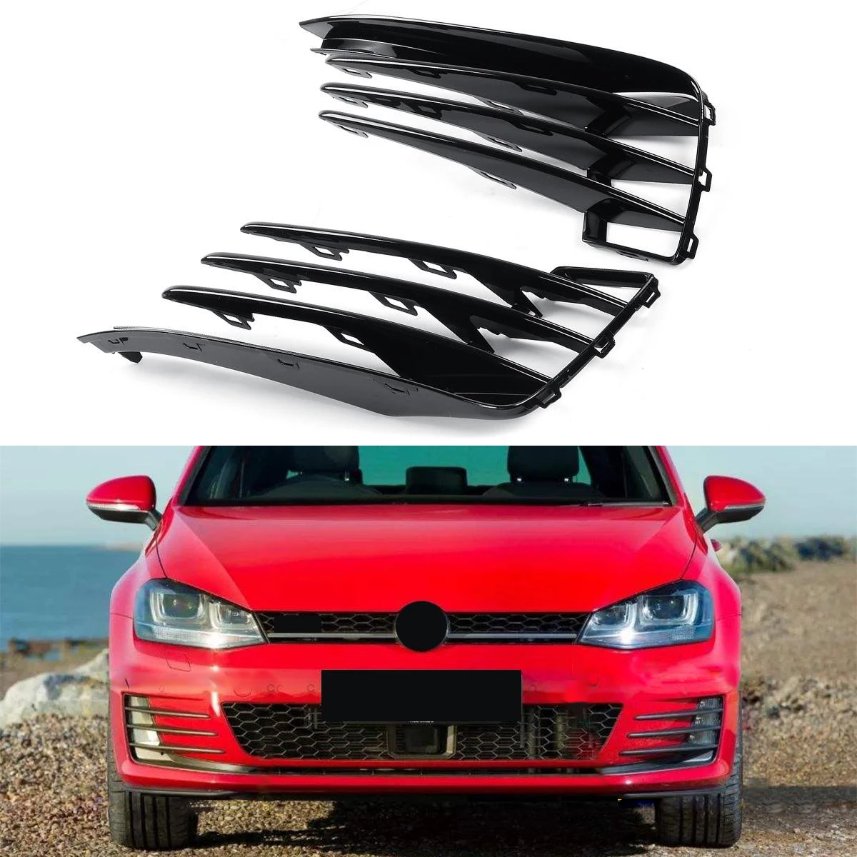 Gloss Black Front Fog Light Cover Bumper Grille Frame Trim For Volkswagen  For VW Golf 7 MK7 2014-2019